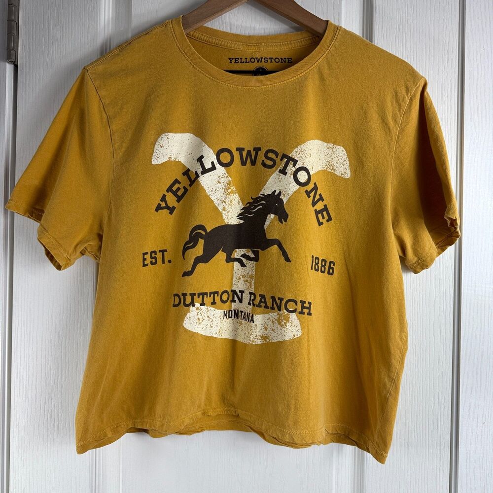 Yellowstone Dutton Ranch Montana Women's Short Sleeve Crop Top Yellow Size XL